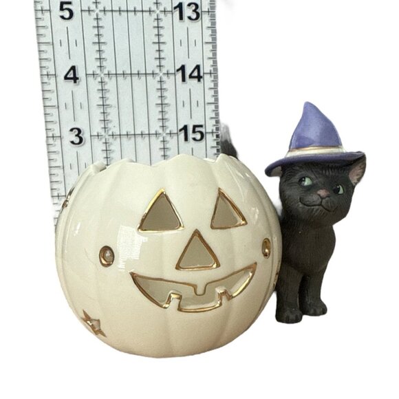 Lenox Halloween Cat Votive Pumpkin Candle Holder Witch Hat Gold Accent - Picture 5 of 8